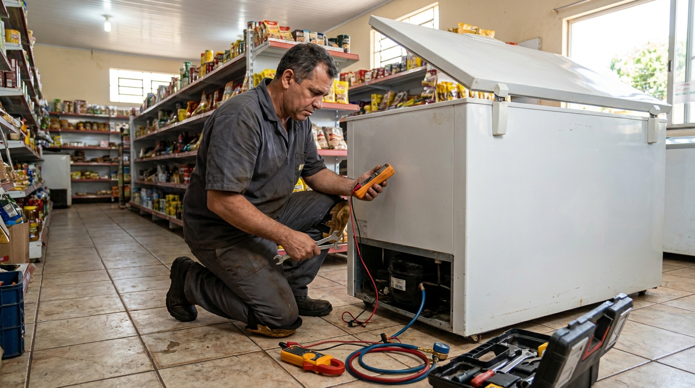 Substituição de termostato de freezer em visita técnica em Teresina‑PI